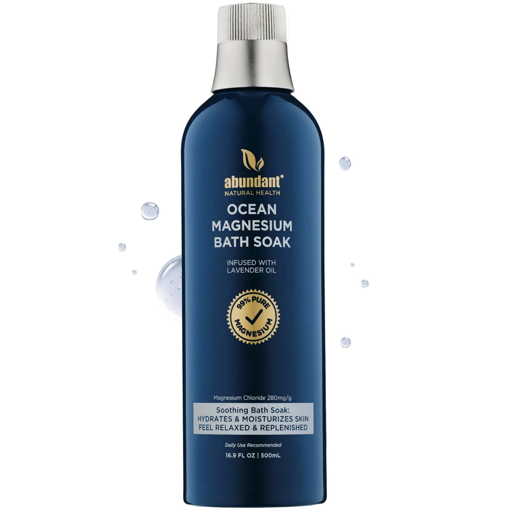 Abundant Natural Health, magnesio oceano, botella vertiendo para relajación muscular