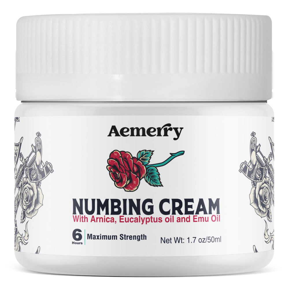 Aemerry Numbing Cream tube close-up highlighting compact packaging for on-the-go relief.