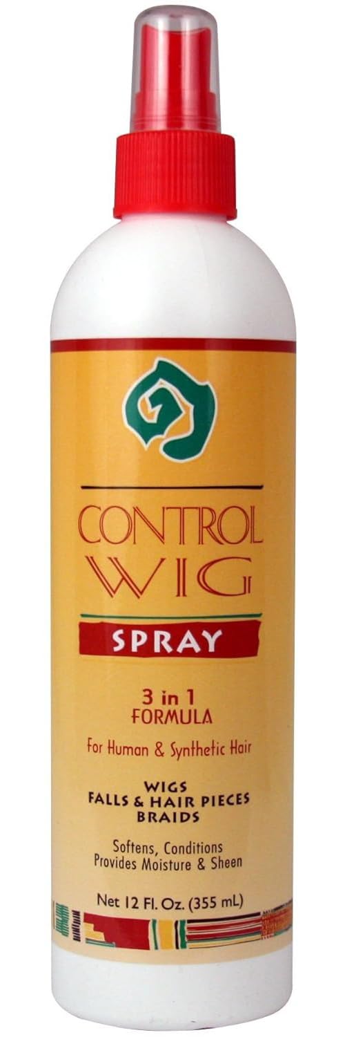 African Essence Control para pelucas: vista frontal del frasco para fijar el peinado.