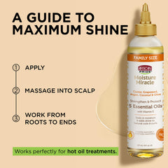 Textura ligera de African Pride Moisture Miracle en la palma para peinar.