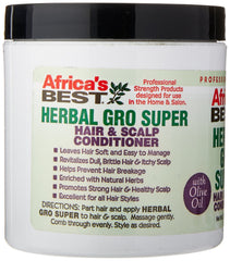 Africa's Best Super Gro etiqueta muestra ingredientes y brillo suave