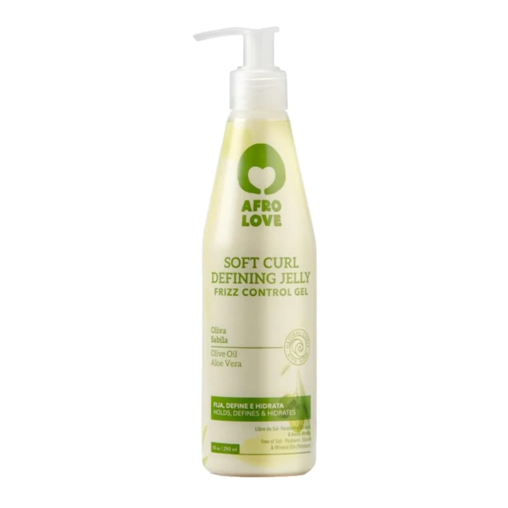 Afro Love Soft Curl Defining Jelly: botella, rizos suaves y definidos con hidratación duradera.