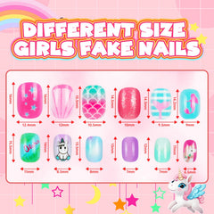 AGGKKY uñas postizas infantiles, diseños arcoíris, perfectas para crear estilos diarios.