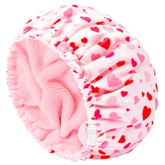 Gorro de ducha Aileam con patrón de corazón rosa para estilo y protección del cabello.