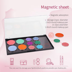 Paleta AJLTPA mostrando dimensiones externas para organización de maquillaje.