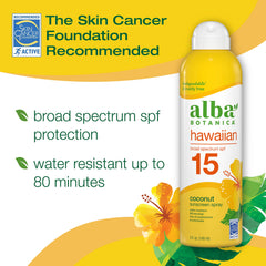 Frasco Alba Botanica SPF 15 con aroma a coco, uso diario