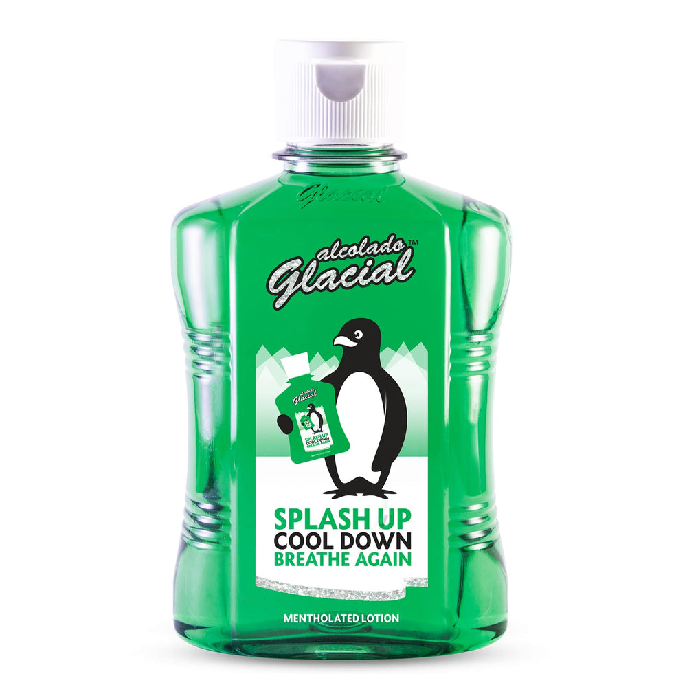 Alcolado Glacial loción mentolada en botella 16oz para refrescar.