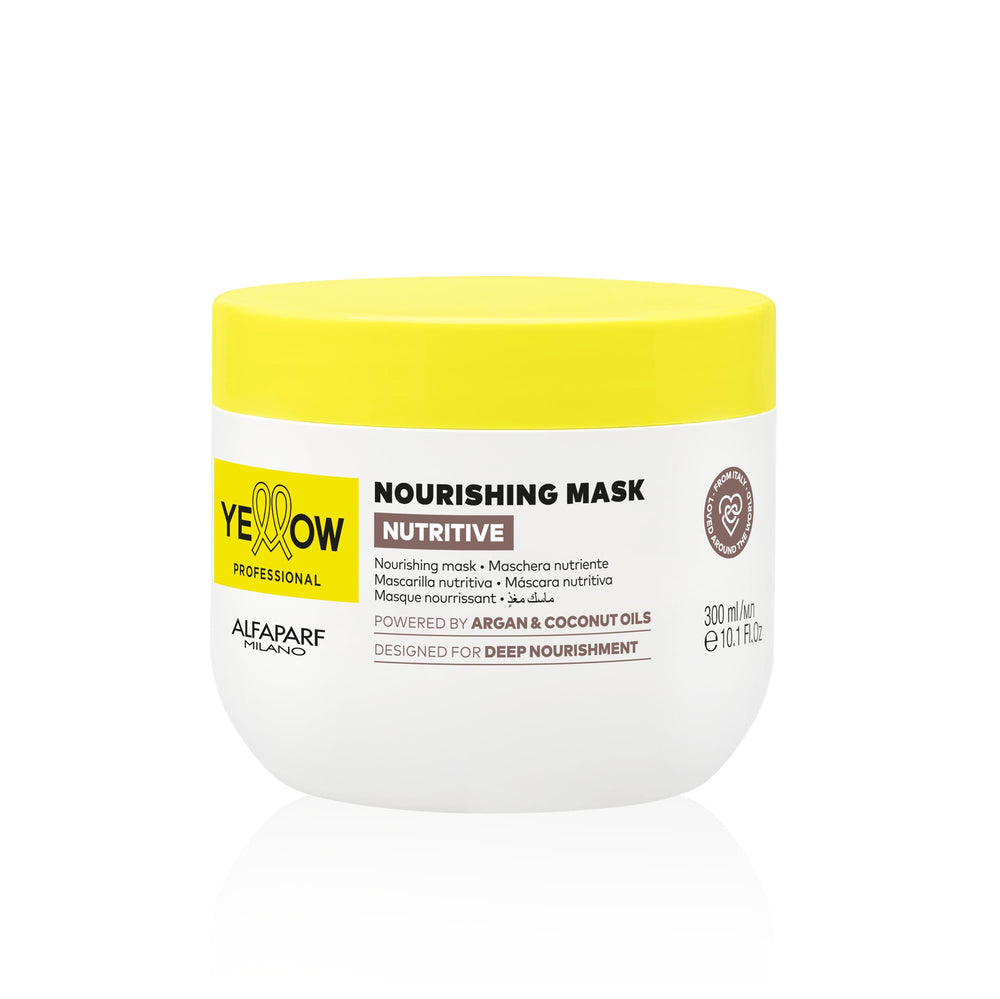 Alfaparf Milano Yellow Nutritive: bote de mascarilla nutritiva para cabello seco y suave.