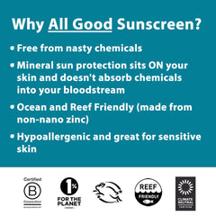 All Good Sunscreen tintado para cuerpo, hidratación ligera durante el día.