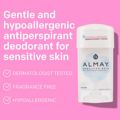 Aplicación de gel Almay desodorante, textura suave y fácil de extender.