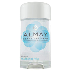 Almay desodorante para mujeres en envase; gel antiperspirante proporcionando protección todo el día.