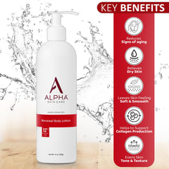 Frente de producto Alpha Skin Care con loción corporal 12 oz