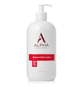 Alpha Skin Care loción corporal, vista frontal del frasco, ofrece hidratación suave diaria.