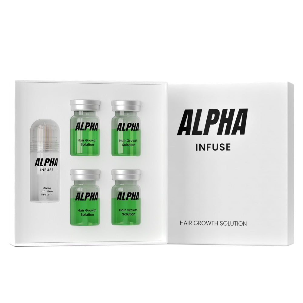 Alphainfuse Serum para cabello masculino, envase de 60 ml, ayuda a volumen visible.