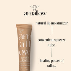 Amallow labial tallow, textura suave con vainilla al aplicar.