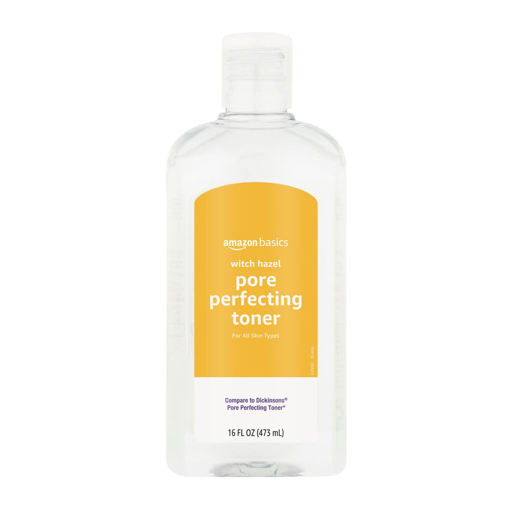 Tónico Amazon Basics hamamelis en botella para poros refinados.