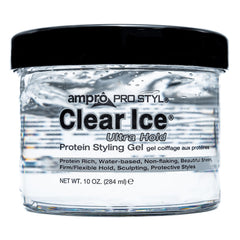 AmPro Pro Styl Clear Ice Gel, botella, acabado claro para un peinado definido