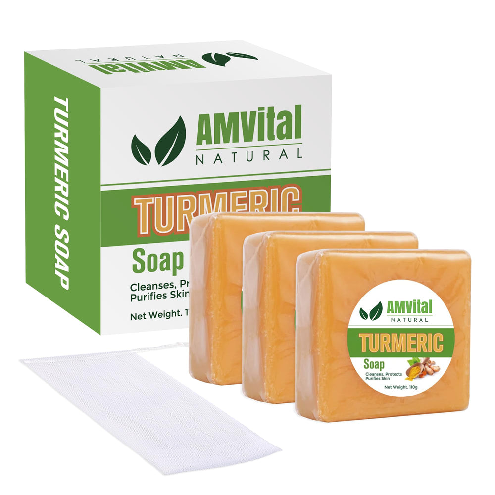 AMVital jabon cúrcuma para cara y cuerpo, limpia suavemente y deja sensación fresca.