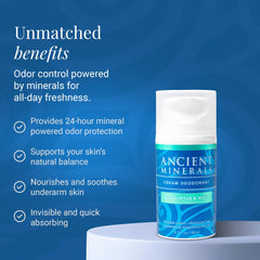 Ancient Minerals desodorante crema aplicación suave y rápida