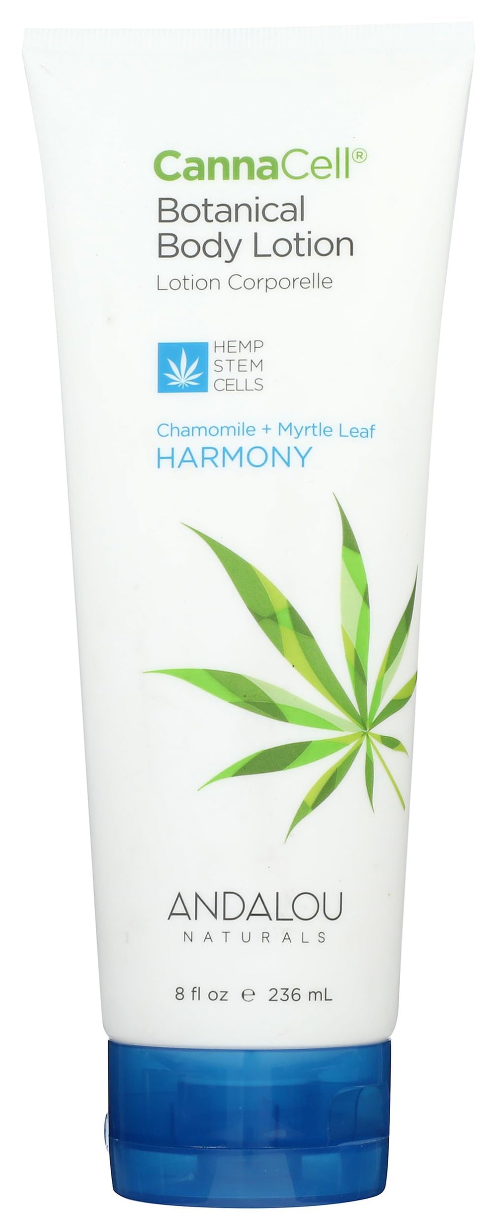 Frasco de la crema corporal Harmony de Andalou Naturals Cannacell con hidratación suave.