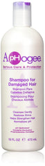 Aphogee champú para cabello dañado, frasco visible, cuidado reconstructivo diario.