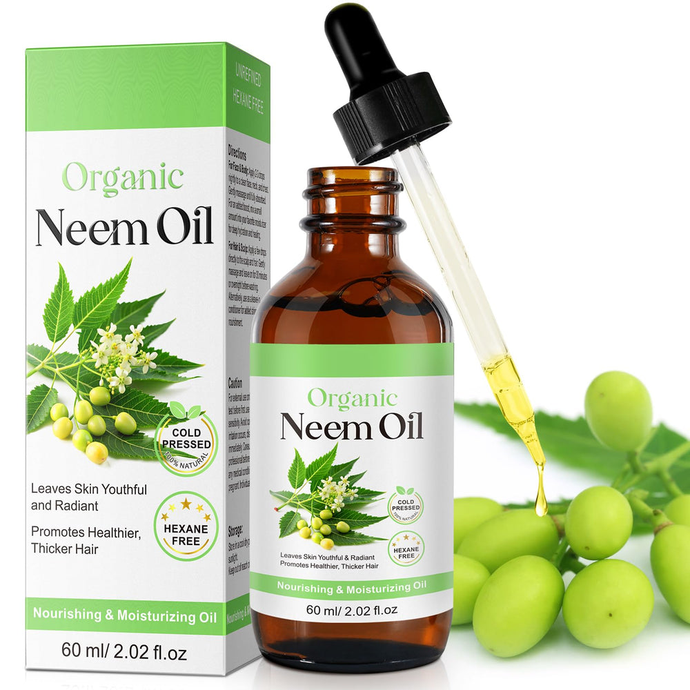 APUUFYQC Aceite Neem en botella frontal, cuidado suave de piel.