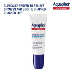 Aquaphor Lip Repair: dorso del envase, hidratación suave y duradera.