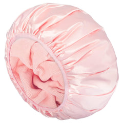 Gorro de ducha Aquior extragrande rosa, vista frontal, mantiene el cabello seco durante la ducha.