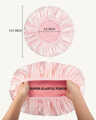 Gorro de ducha Aquior extragrande rosa, vista de perfil, diseño cómodo para cabello largo.