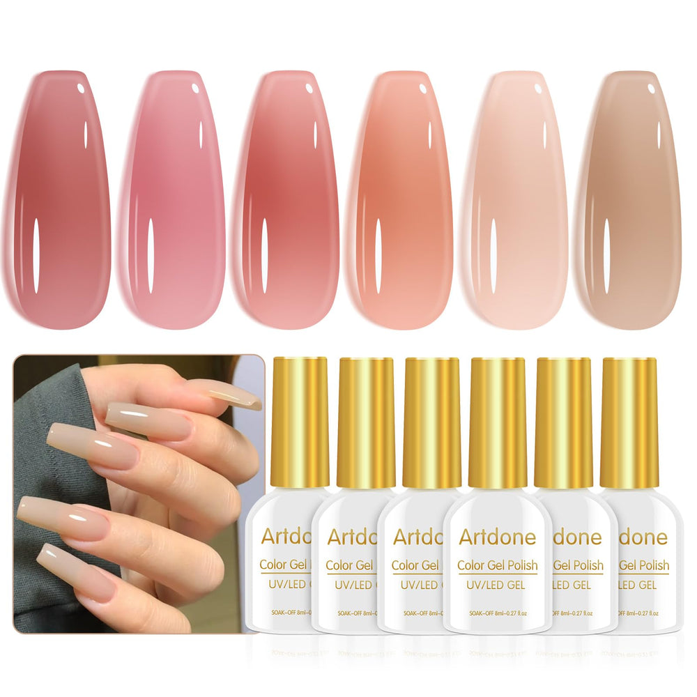 Artdone es esmalte gel translúcido rosa, acabado suave y elegante para uñas.
