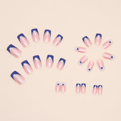 ASONRL uñas postizas cuadradas azules y blancas con corazones, para looks de fiesta