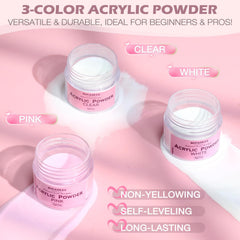 Aucarkee polvo acrílico blanco y rosa para manicura francesa elegante