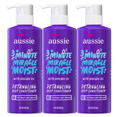 Aussie Miracle Moist paquete 3 botellas, hidratación continua para todo tipo de cabello.
