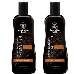 Loción Australian Gold bronceado rápido en bote, aplicación suave para pieles lisas.