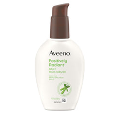 Aveeno Positivamente Radiante crema rostro con SPF 15 para tono uniforme y piel hidratada.