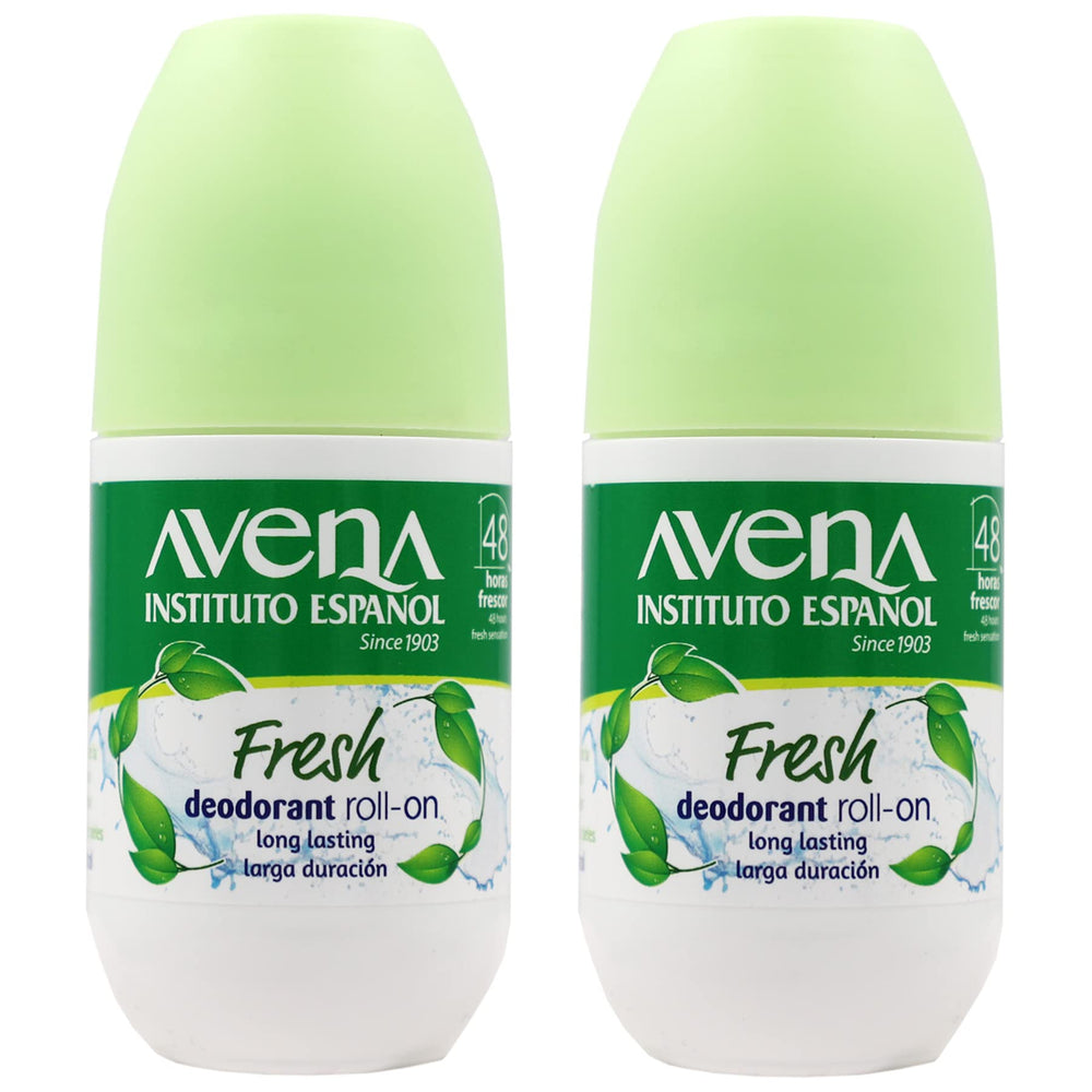 Desodorante roll-on Avena Instituto Espanol, dos botellas para sensación fresca diaria.