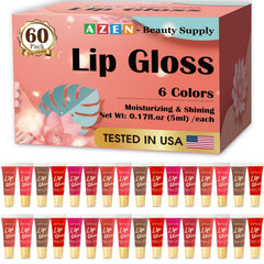 AZEN conjunto brillos labiales 60 colores, hidratación suave para labios.