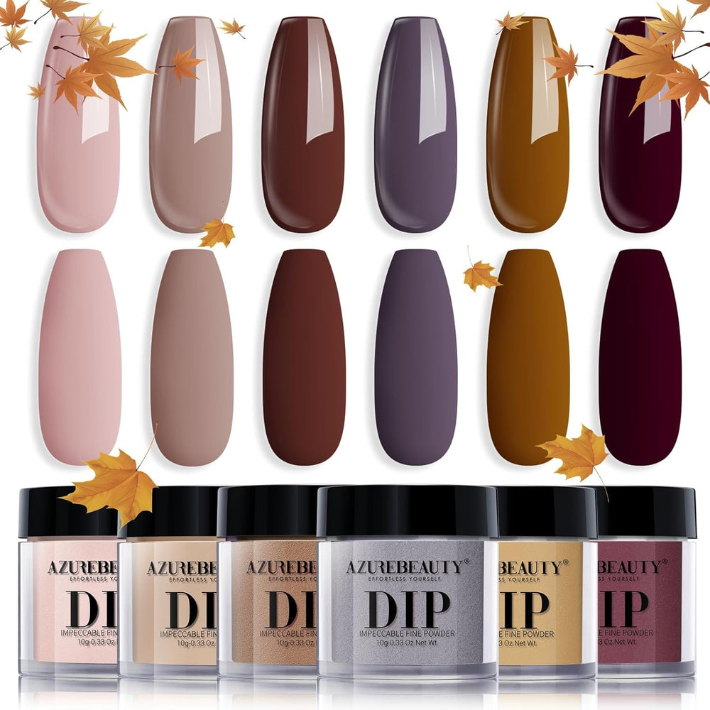 AZUREBEAUTY polvos de inmersión: colección de seis colores para uñas elegantes.