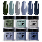 AZUREBEAUTY conjunto de polvos de inmersión tono azul-salvia-verde-gris para uñas brillantes
