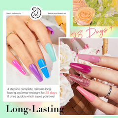AZUREBEAUTY líquidos para inmersión: base, activador y acabado duradero para uñas resistentes.