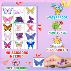 Backtopeia tatuajes mariposa brillantes diseños variados 4 hojas para decorar