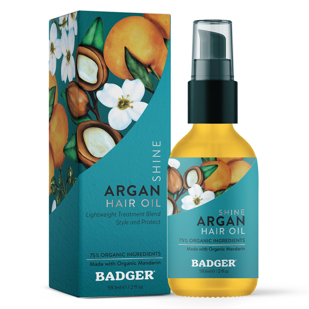 Badger Aceite de Argán para el cabello, frasco con opción de bomba, brillo saludable.