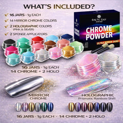 BALTIC DAY pigmentos cromo para uñas, efecto espejo, mezcla fácil con gel o acrílico