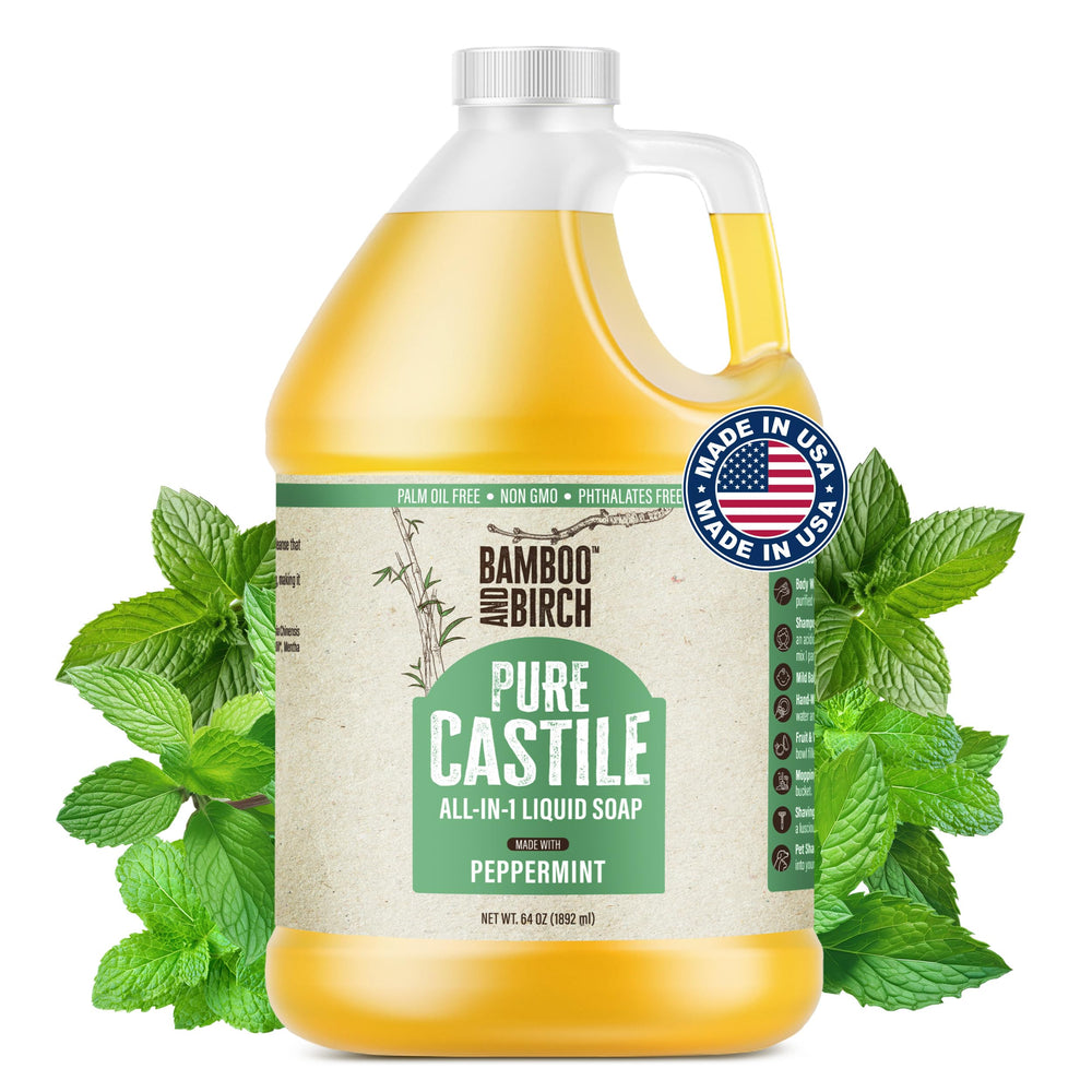Bamboo and Birch Jabón de Castilla líquido menta, uso multiusos para cuerpo y hogar
