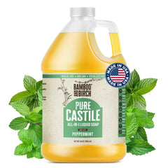Bamboo and Birch Jabón de Castilla líquido menta, uso multiusos para cuerpo y hogar
