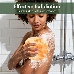 Bathway esponja africana dorada exfoliante, diseño vistoso para rituales de baño diarios.