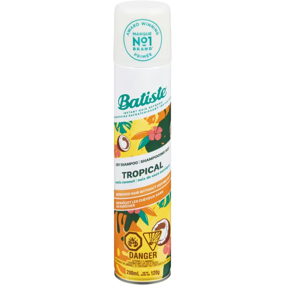 Batiste Champú en seco Tropical, botella pulverizada, aroma exótico que refresca sin agua.