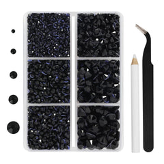 BEADSLAND Hotfix: piedras negro jet para ropa con adhesivo y caja organizada