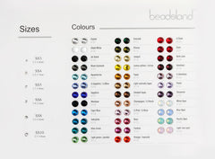 BEADSLAND muestras de tallas SS3 a SS40 para diseños.