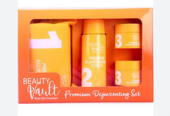 Conjunto Beauty Vault rejuvenecedor, enfoque en empaque nuevo para ritual facial diario.